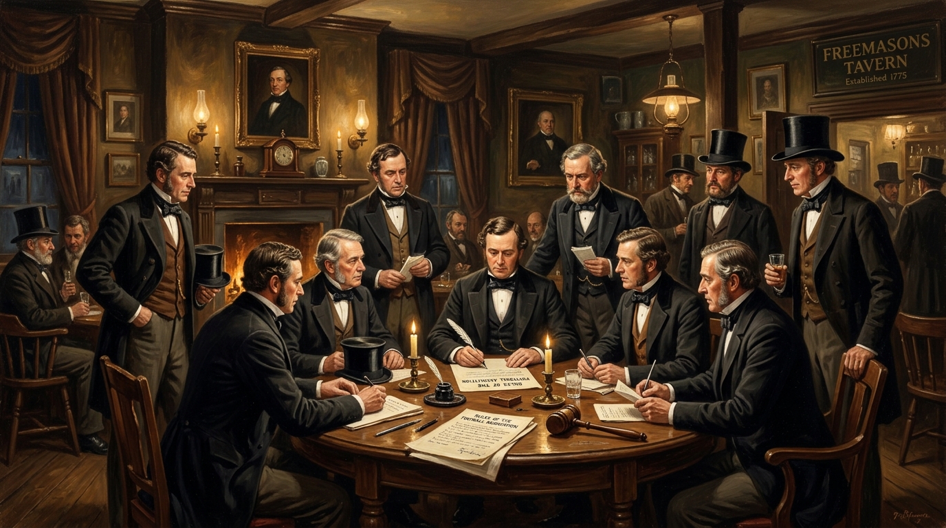 Reunión histórica en Freemasons Tavern 1863