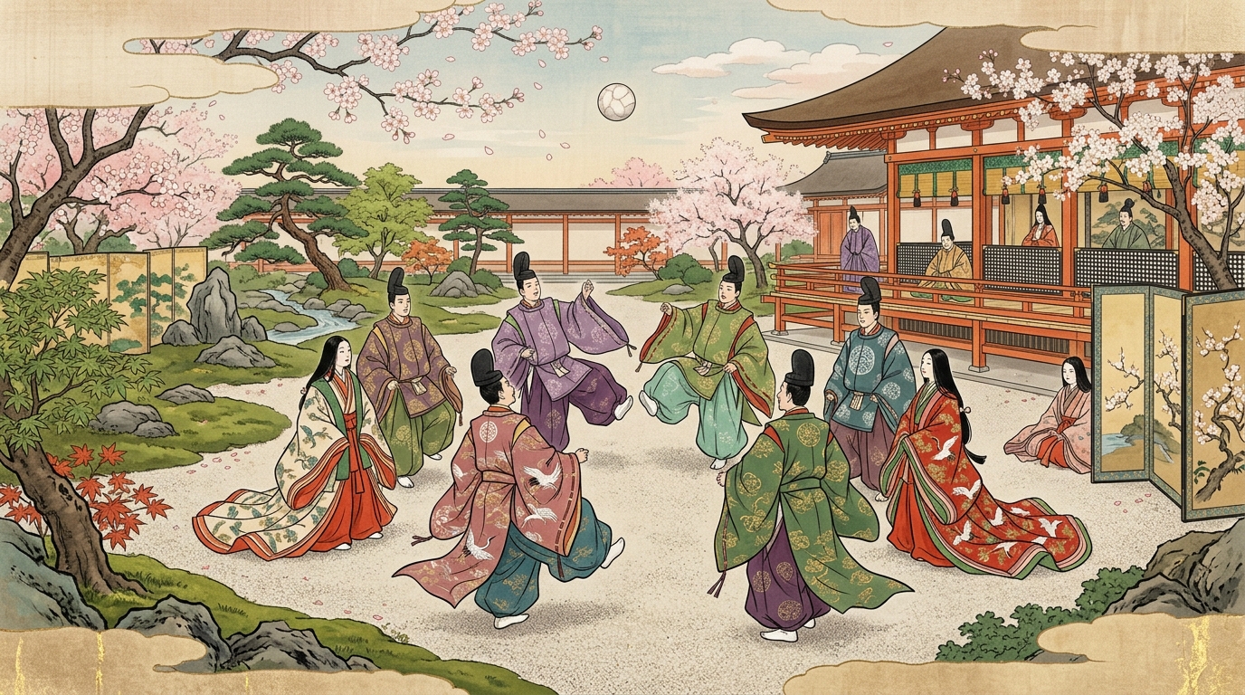Nobles japoneses jugando Kemari